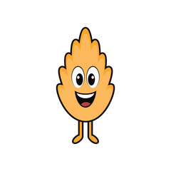 Fototapeta premium Paddy Sheaf Mascot Smiling Happily Flat Cartoon Vector Illustration