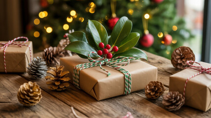 Christmas gift box under tree
