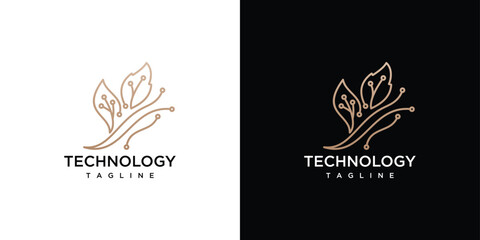 leaf technology inspirational logo design. digital creative leaf idea icon.