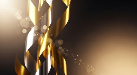 Golden ribbons cascade with ethereal light on a sophisticated background