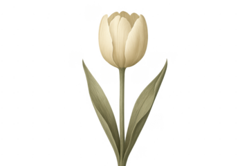 Vintage cream tulip flower botanical illustration on transparent background