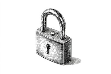 Fototapeta premium Detailed sketch of a classic padlock resting on a flat surface in a well-lit environment