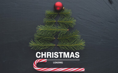 Christmas Card - Loading Concept - Tree And Candy Canes On Black Stone
