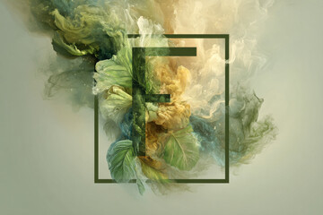 Elegant Botanical Monogram F with Artistic Smoke and Leaves, Nature-Inspired Typography Logo Design

