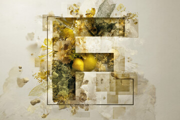 Creative Monogram F with Botanical Lemons and Flowers, Modern Nature-Inspired Letter Art


