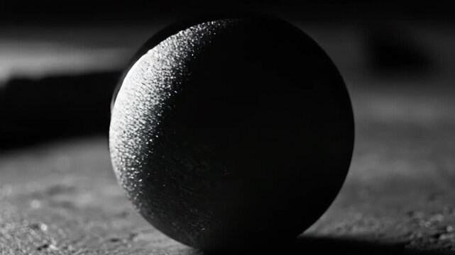 Abstract Sphere in Black and White - A close-up shot features a sphere with a textured surface, dramatically lit to create strong contrasts between light and shadow.