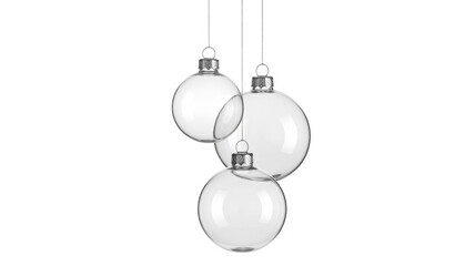 3 christmas ball bauble group glossy transparent glass blank christmas silver hanging from top upright 3D CAD rendering