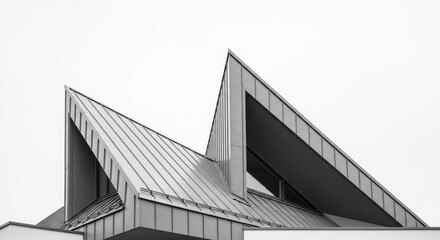 Minimalist black and white photography of a modern geometric roofline.