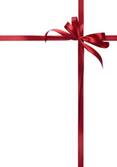 Red christmas gift ribbon and bow horizontal isolated transparent background photo PNG file