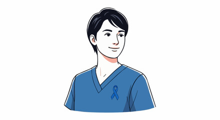 A portrait of a person wearing a blue ribbon, supporting the cause