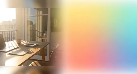 Harmonious Workspace on Balcony with Laptop, Notepad, and Serene Light