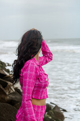 Pink Dress Fashion Photoshoot on Tropical Beach