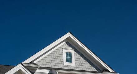 Obraz premium Modern House Gable with Gray Siding Against Clear Blue Sky.