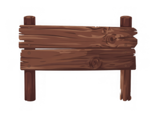 Wooden cartoon sign or banner isolated on transparent background