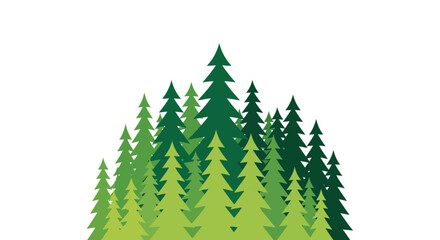 A stylized graphic illustration of a dense cluster of green pine trees, showcasing various shades of green against a clean white background.