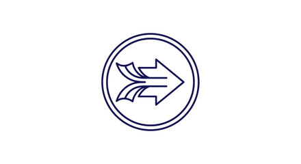 Illustration of a right-pointing arrow with three tails inside a double circle.