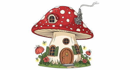 Naklejka premium Fantasy mushroom house illustration.