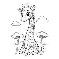 Fototapeta premium Cute Cartoon Giraffe Outline Vector for Kids Coloring Book