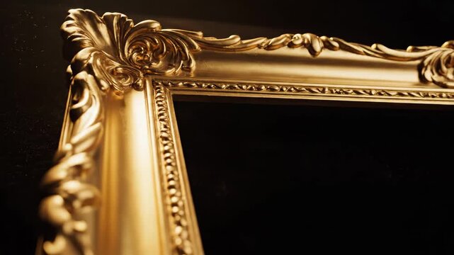 Ornate Golden Frame Detail - A close-up shot features a portion of an ornate, gilded picture frame against a dark background.