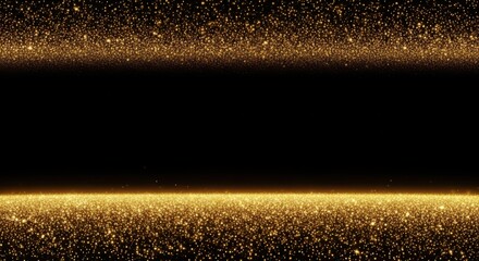 Golden glitter particles on black background with copy space for text creating a luxurious and festive backdrop