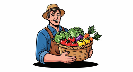 Farmer holding fresh produce basket.