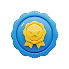 3D Glossy Gold Star Award Quality Badge Icon with transparent background