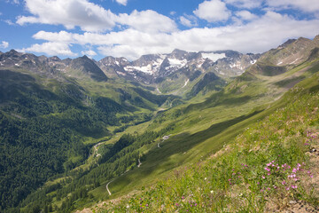 Panorama in the mountains of Passo del Rombo in Italy.