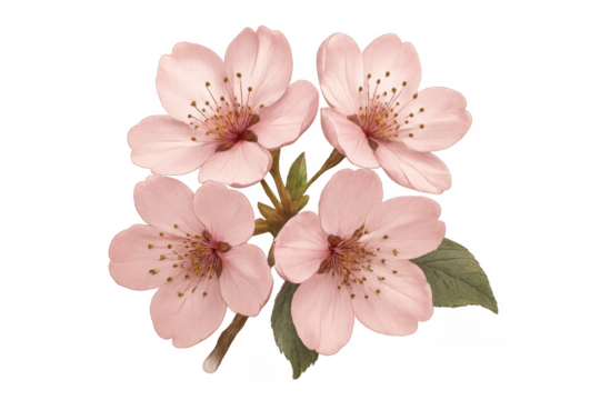 Pink cherry blossom flowers blooming on branch transparent background - Powered by Adobe