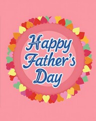 Happy fathers day greeting card with colorful hearts on pink background
