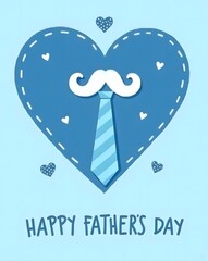 Happy fathers day greeting card with mustache and tie in heart shape