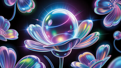 3D Digital Flower Symbolizing the Fusion of Nature and Technology Innovation,eco-friendly technology,Technology organic nature design,flower symbolizing connection between AI and nature,Ai