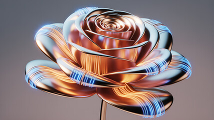 3D Digital Flower Symbolizing the Fusion of Nature and Technology Innovation,eco-friendly technology,Technology organic nature design,flower symbolizing connection between AI and nature,Ai
