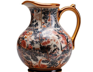  Antique Japanese Porcelain Pitcher in Kutani Mokubei Style, Front Studio View, Isolated on T 