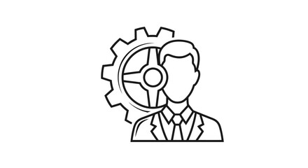 Line art illustration of a person with a gear behind them.