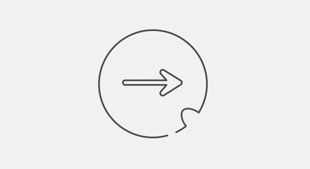 A minimalist circular icon with a broken edge and a right-pointing arrow inside.