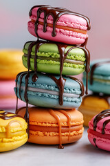 a composition with bright maracunas with fruits laid out one on top of the other