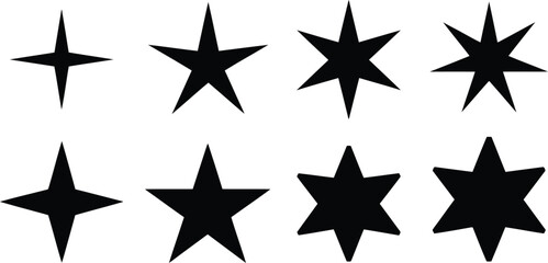 Black Star Silhouettes Collection Four Point, Five Point, Six and Eight Point Stars