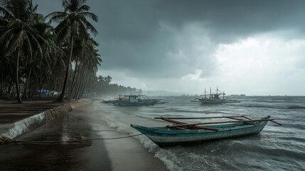 storm strike on Philippines beach shore 