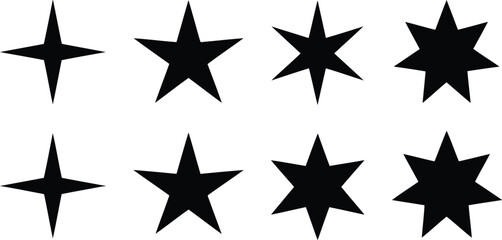 Fototapeta premium Black Stars Shapes Four, Five, Six, and Seven Points