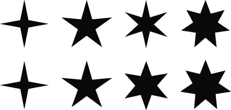 Black Stars Shapes Four, Five, Six, and Seven Points