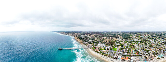 Aerial nature landscape of city and beach summer day southern La Jolla San Diego California CA