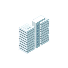 Isometric commercial and residential building. Modern architecture. Smart isometric building game assets. Business center building 3d render illustration with windows. Simple icon white colors.