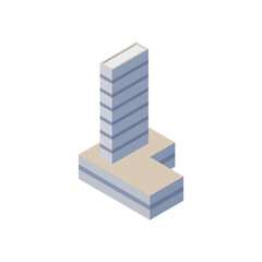 Isometric commercial and residential building. Modern architecture. Smart isometric building game assets. Business center building 3d render illustration with windows. Simple icon white colors.