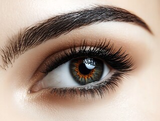 Intriguing Eye: A close-up shot of a human eye, highlighting the unique details and beauty of the iris, eyebrow, and eyelashes, revealing the depths of a soul.