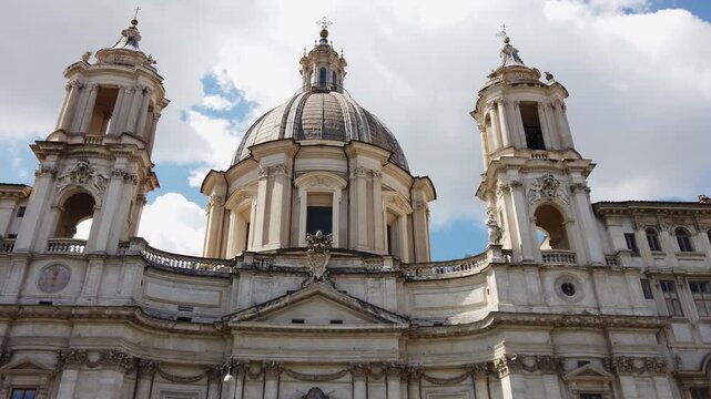 Hyper motion lapse in front of church Sant Agnese in Agone on Navona square in Rome, Italy