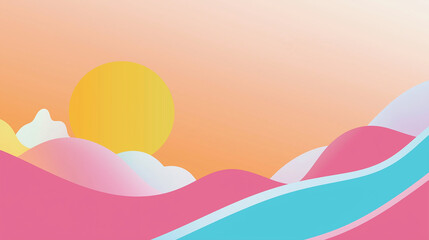 Obraz premium Abstract landscape with pastel hills river and sun