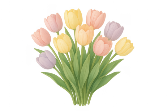Pastel watercolor tulips bouquet with transparent background - Powered by Adobe