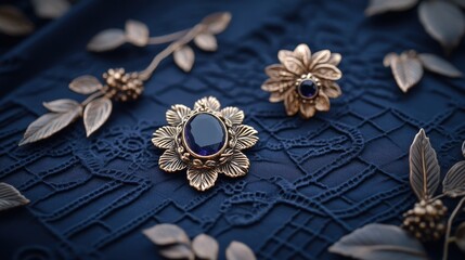 Delicate purple crystal earrings showcase intricate lace carvings, elegantly resting on white fabric, accented by lavender blooms