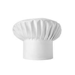 Pristine classic white chef's hat (toque blanche) with soft folds, traditional brim, isolated on a transparent seamless background with ample copy space, concept of culinary professionalism