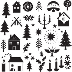 Monochrome Seamless Pattern with Christmas Elements Holiday Background Vector Illustration